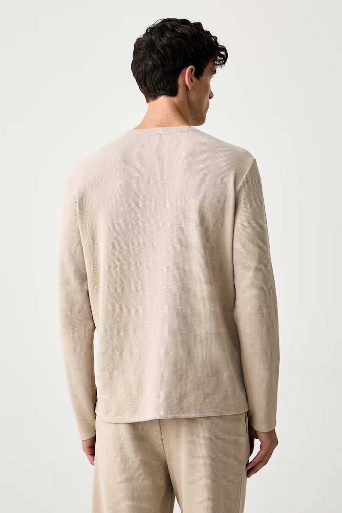 BOSS домашна блуза с дълги ръкави мъжка с памук Waffle LS-Shirt бежова 50535870