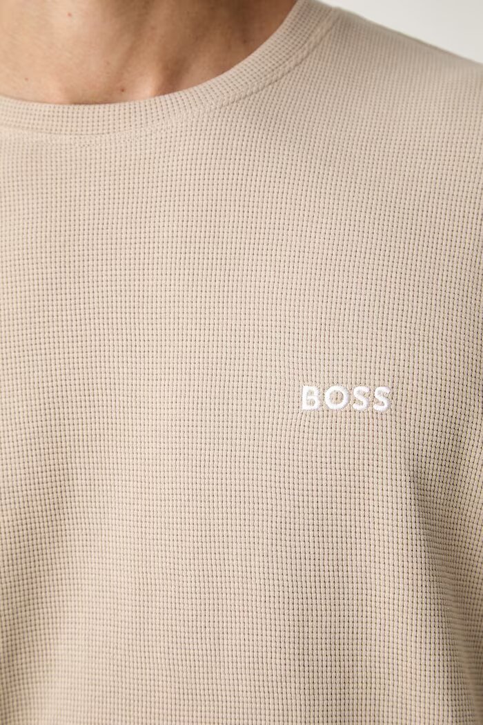 BOSS домашна блуза с дълги ръкави мъжка с памук Waffle LS-Shirt бежова 50535870