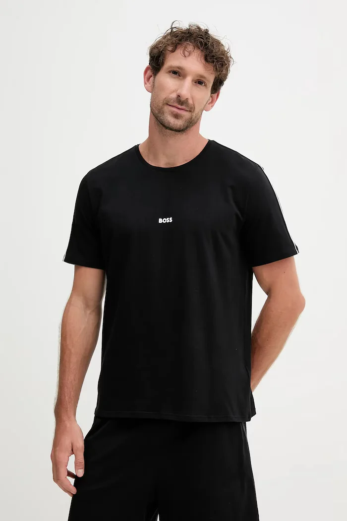 BOSS домашна тениска мъжка от памук с еластан Unique T-Shirt черна 50545930