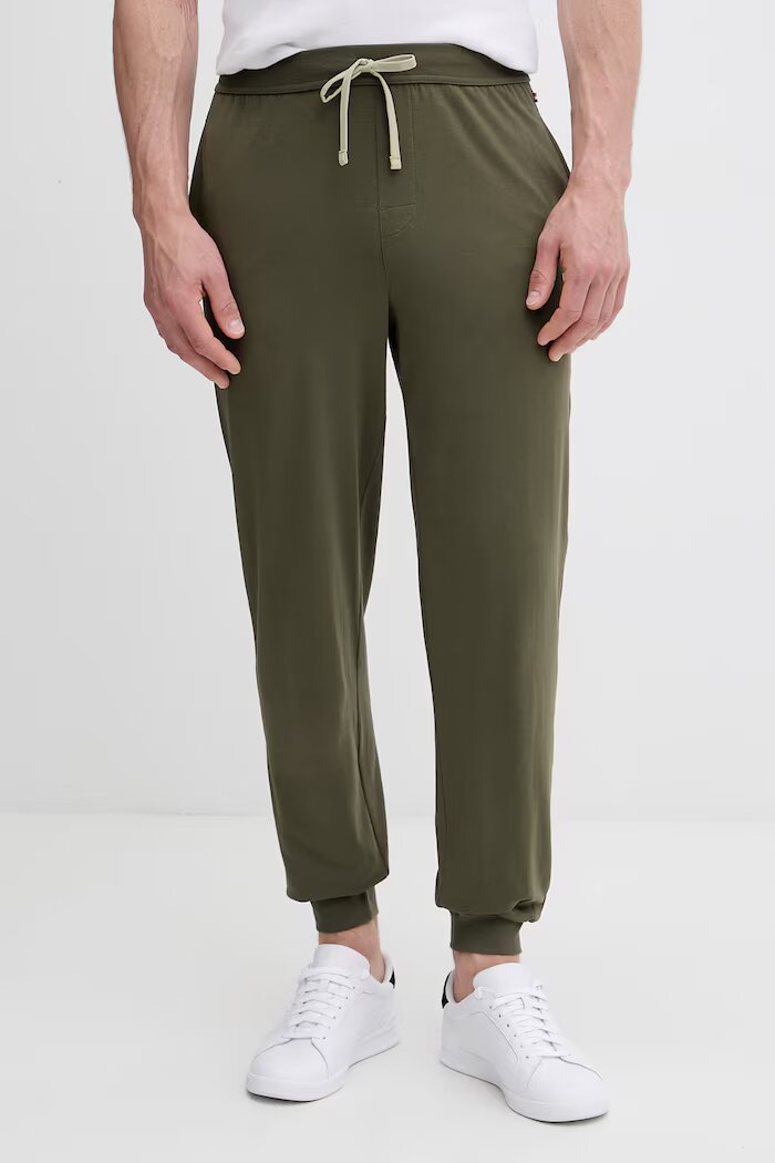 BOSS домашни панталони мъжки от памук с еластан Mix&Match Pants зелени със стандартна талия 50515305