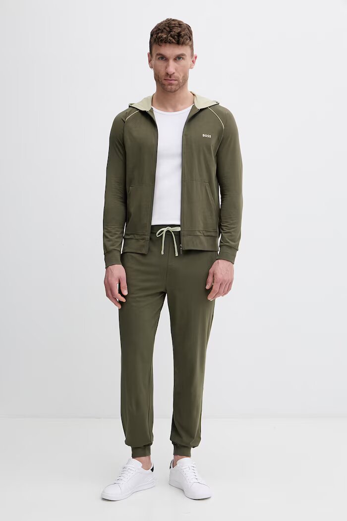 BOSS домашни панталони мъжки от памук с еластан Mix&Match Pants зелени със стандартна талия 50515305