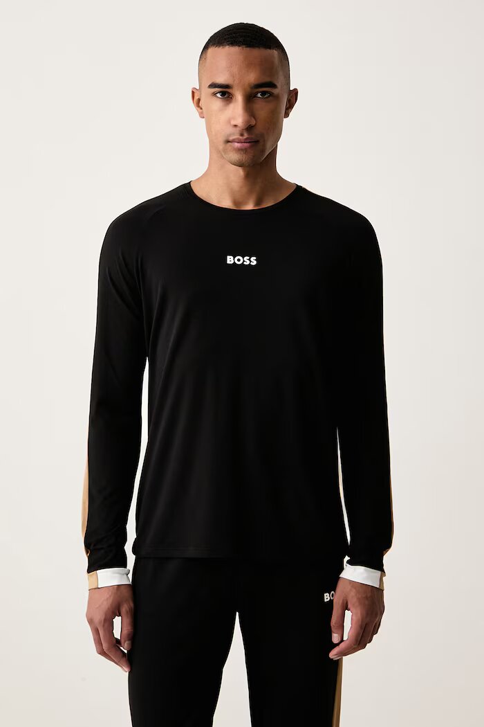 BOSS горнище на пижама с дълги ръкави мъжко с памук Balance LS-Shirt черно 50571129