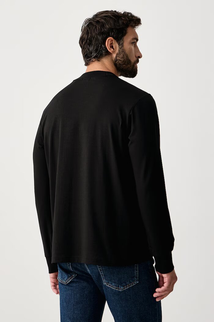 BOSS Green блуза с дълги ръкави мъжка от памук с еластан Tee Collar Long черна 50576916