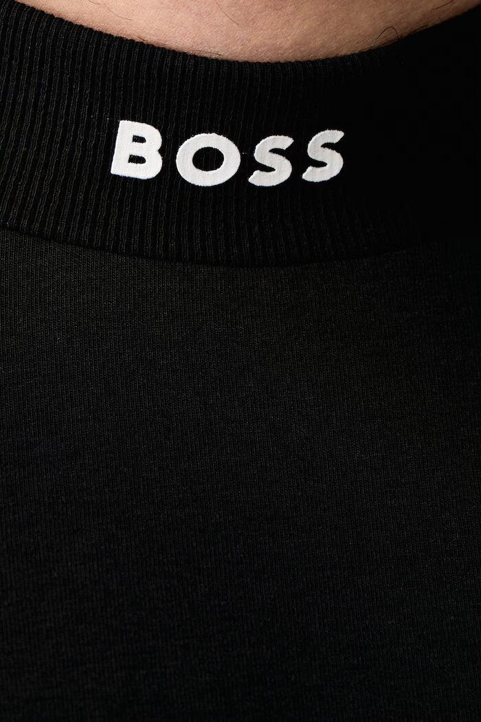 BOSS Green блуза с дълги ръкави мъжка от памук с еластан Tee Collar Long черна 50576916