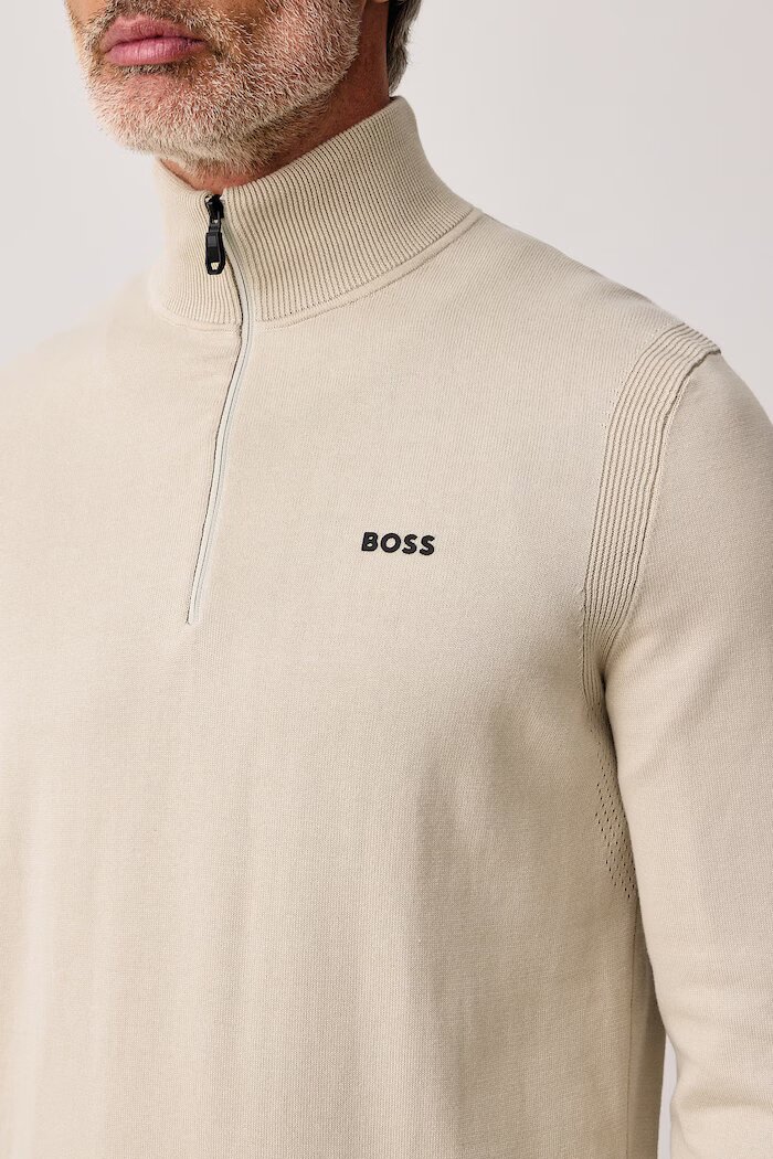 BOSS Green пуловер мъжки от памук KN_Ever-X QZ бежов 50556146