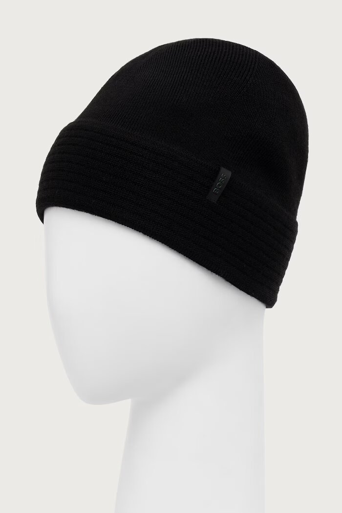 BOSS Green шапка бийни мъжка от вълнена материя Termix_Beanie черна 50572038