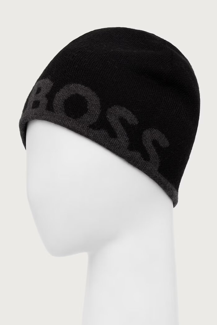 BOSS Green шапка мъжка с вълна Reviso_Beanie черна 50572050