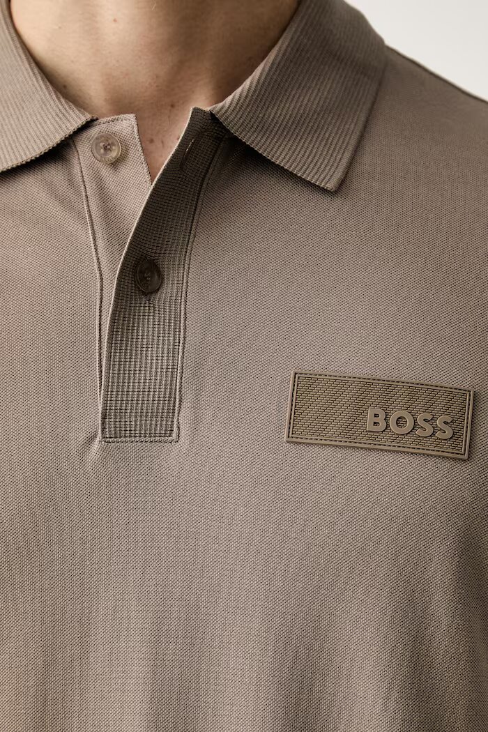 BOSS Green тениска с яка мъжка от памук Paddy Structure зелена 50565163