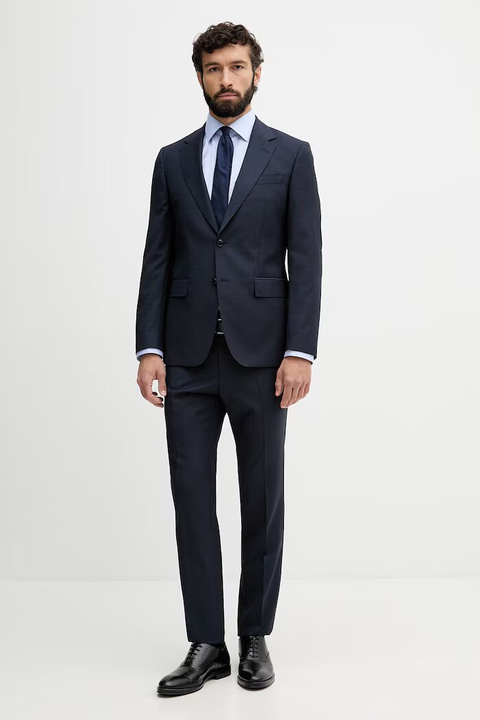 BOSS костюм от две части мъжки от вълна H-Huge-2Pcs-263 тъмносин 50569798