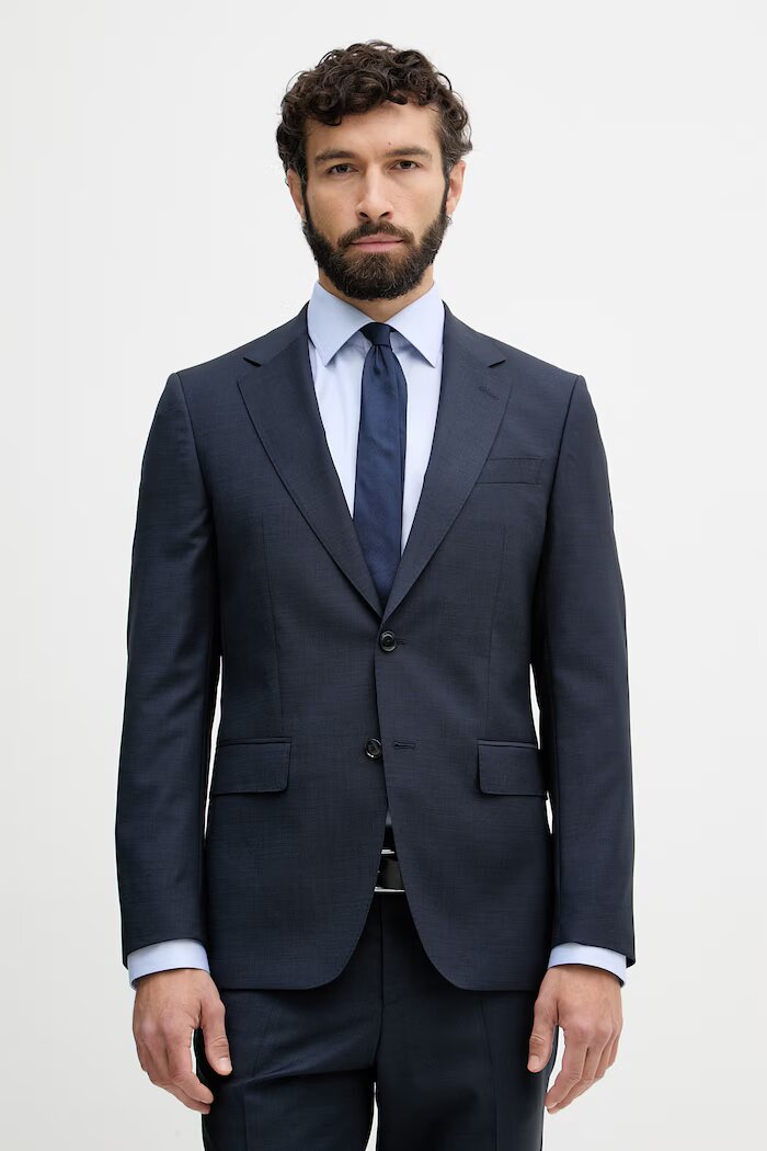 BOSS костюм от две части мъжки от вълна H-Huge-2Pcs-263 тъмносин 50569798