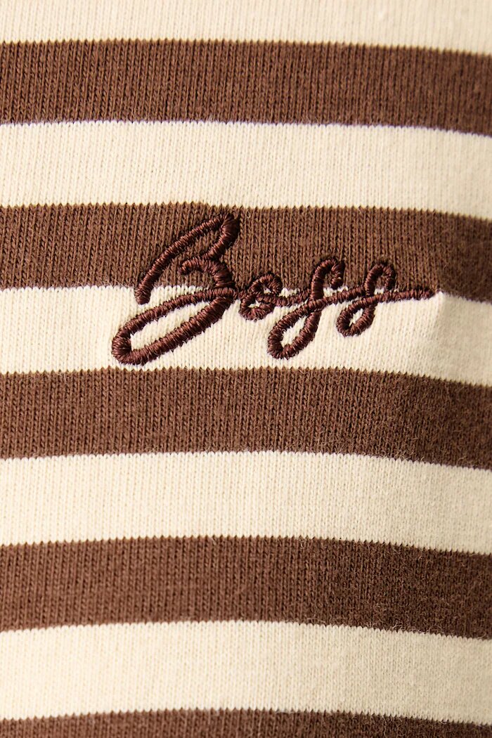 BOSS Orange блуза с дълги ръкави дамска от памук C_Ewa_stripe кафява 50569012