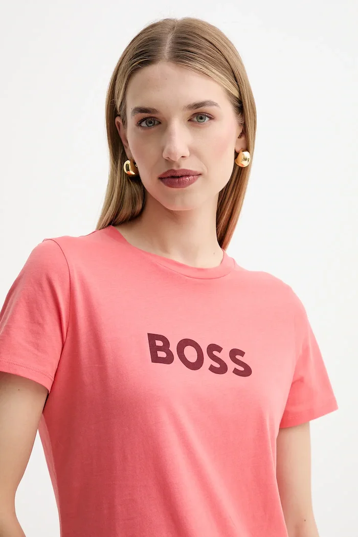 BOSS Orange Памучна тениска C_Elogo_5 дамска в лилаво 50501139
