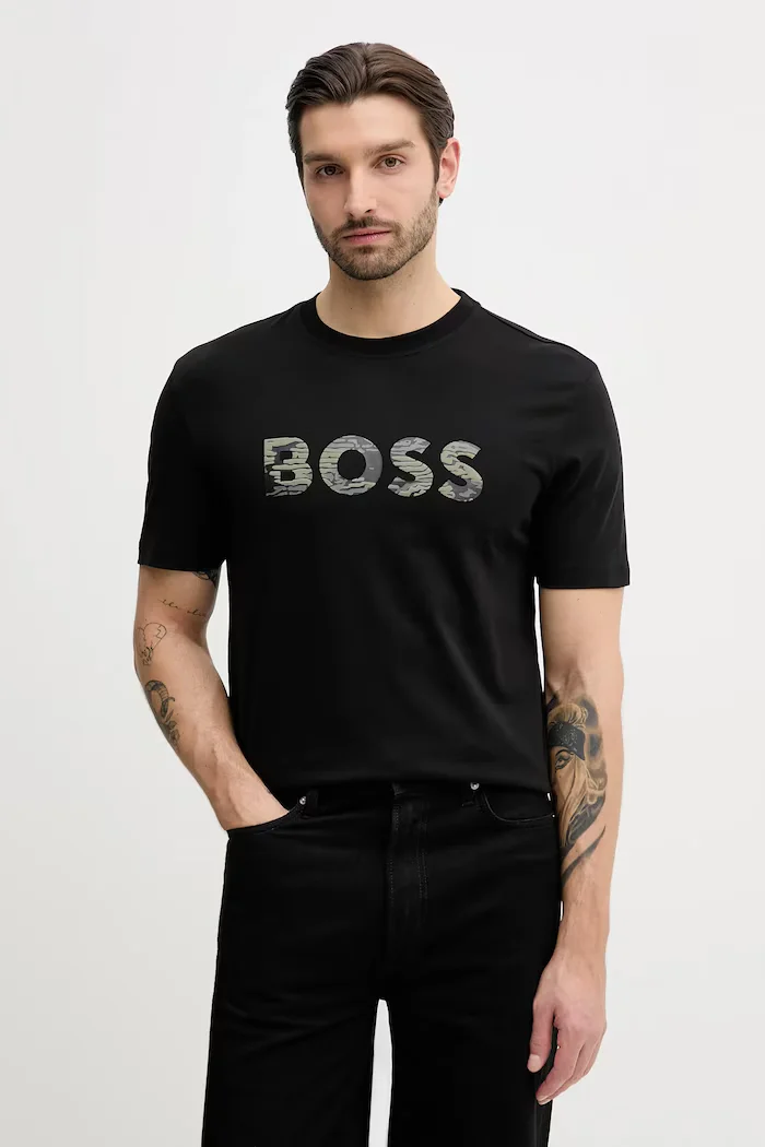 BOSS Orange Памучна тениска Te_Insignia в черно с принт 50556009