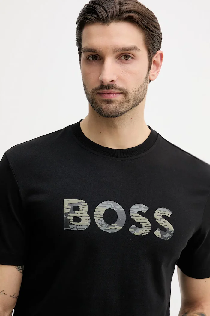 BOSS Orange Памучна тениска Te_Insignia в черно с принт 50556009