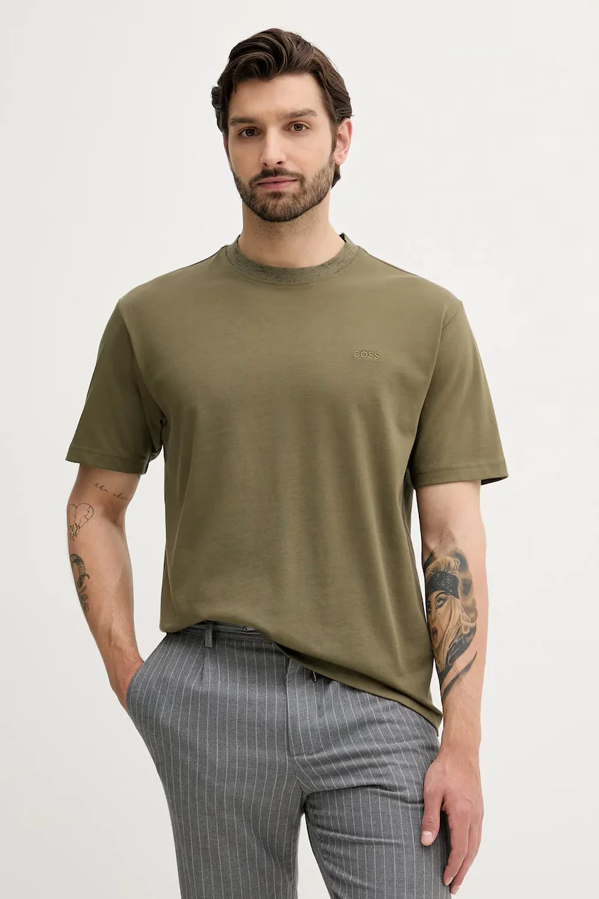 BOSS Orange Памучна тениска Te_Tirecollar