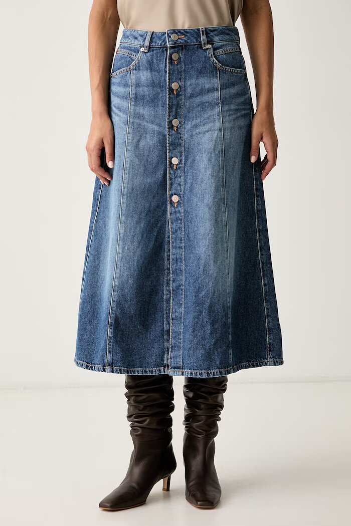 BOSS Orange разкроена пола от деним C_DNM MIDI SKIRT синя 50564430
