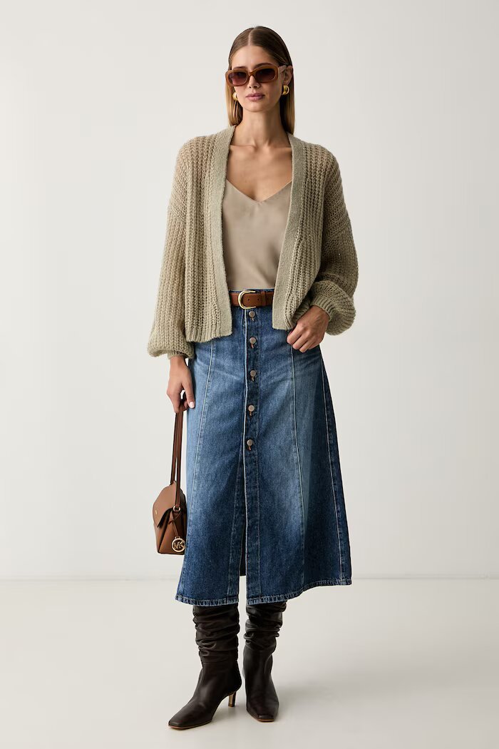 BOSS Orange разкроена пола от деним C_DNM MIDI SKIRT синя 50564430