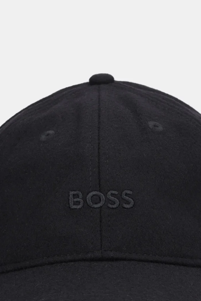 BOSS Orange шапка с козирка мъжка от вълнена материя Derrel-WO-BW черна 50550619
