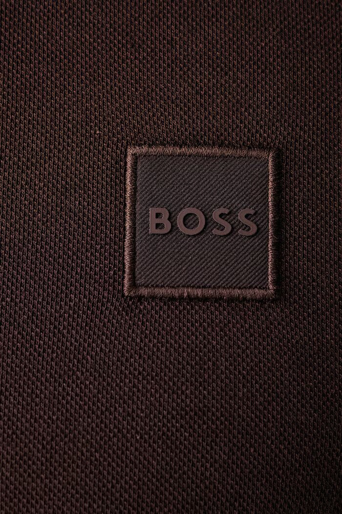 BOSS Orange тениска с яка мъжка от памук с еластан Passenger кафява 50507803