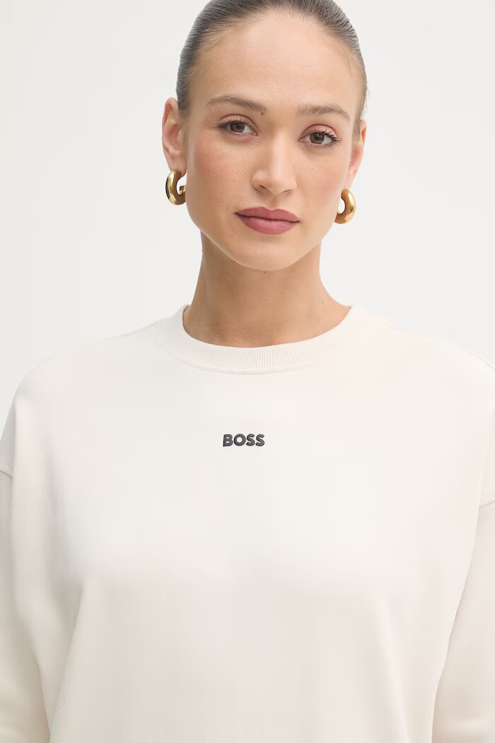 BOSS Orange уголемен суичър дамски от памук бежов 50534821