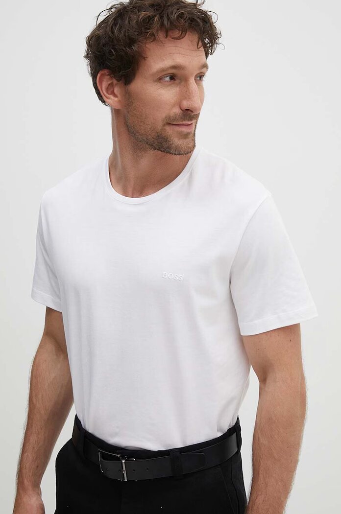 BOSS Памучна тениска (2 броя) TShirtRN 2P Comfort в бяло с изчистен дизайн 50475294
