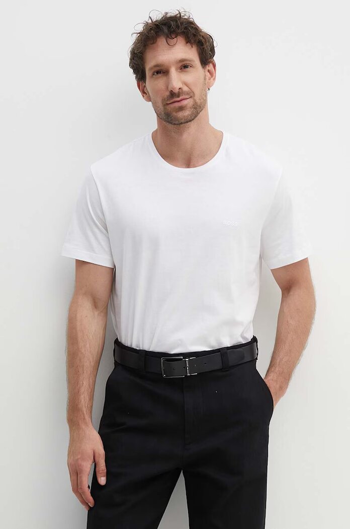 BOSS Памучна тениска (2 броя) TShirtRN 2P Comfort в бяло с изчистен дизайн 50475294