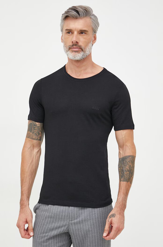 BOSS Памучна тениска TShirt RN 3P Classic в черно с изчистен дизайн 50475284