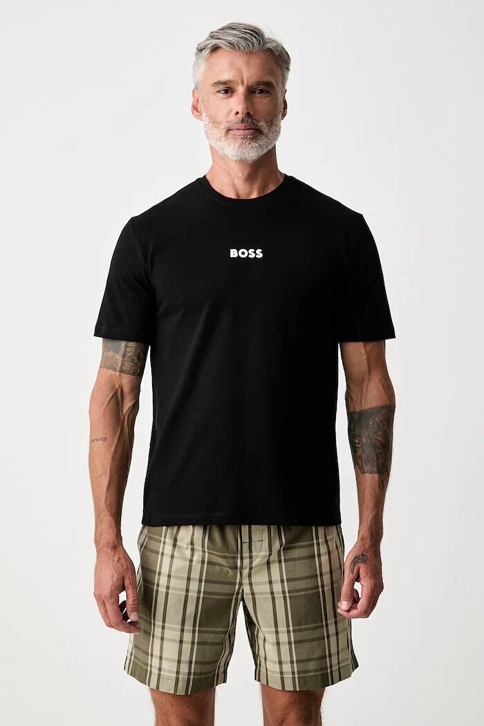 BOSS пижама от две части мъжка с памук Easy Short Set черна 50545944