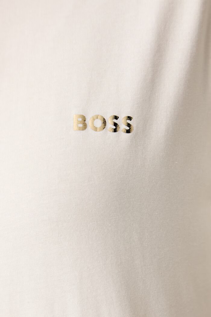 BOSS пижама с къси ръкави дамска от памук с еластан CI_T-Shirt XMAS бежова 50579795