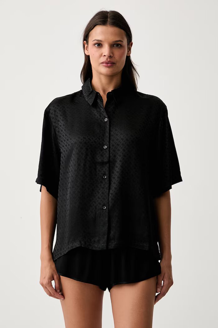 BOSS пижама тип риза дамска от вискоза B Monogram_Top черна 50561023