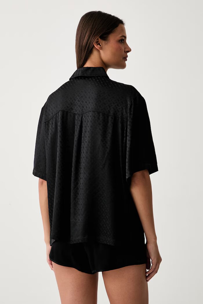 BOSS пижама тип риза дамска от вискоза B Monogram_Top черна 50561023