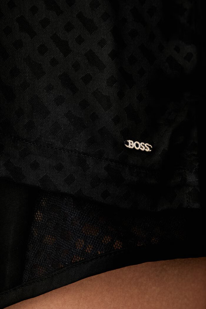 BOSS пижама тип риза дамска от вискоза B Monogram_Top черна 50561023