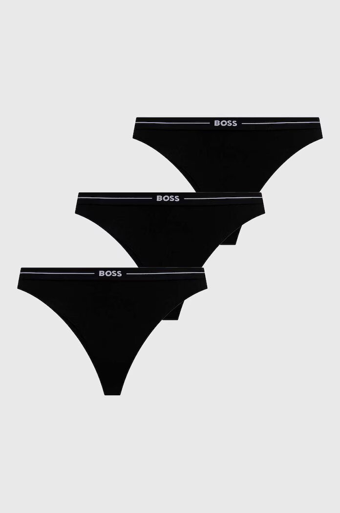 BOSS прашки дамски от памук с еластан 3P THONG 3 броя черни 50510030
