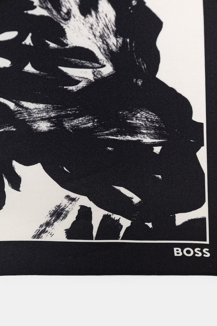 BOSS шал тип кърпа дамски от коприна Lainy черен 50536118