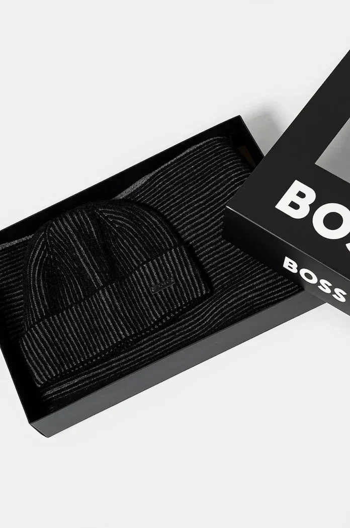 BOSS Шапка и шал с вълна Ercole_SET в черно 50522439