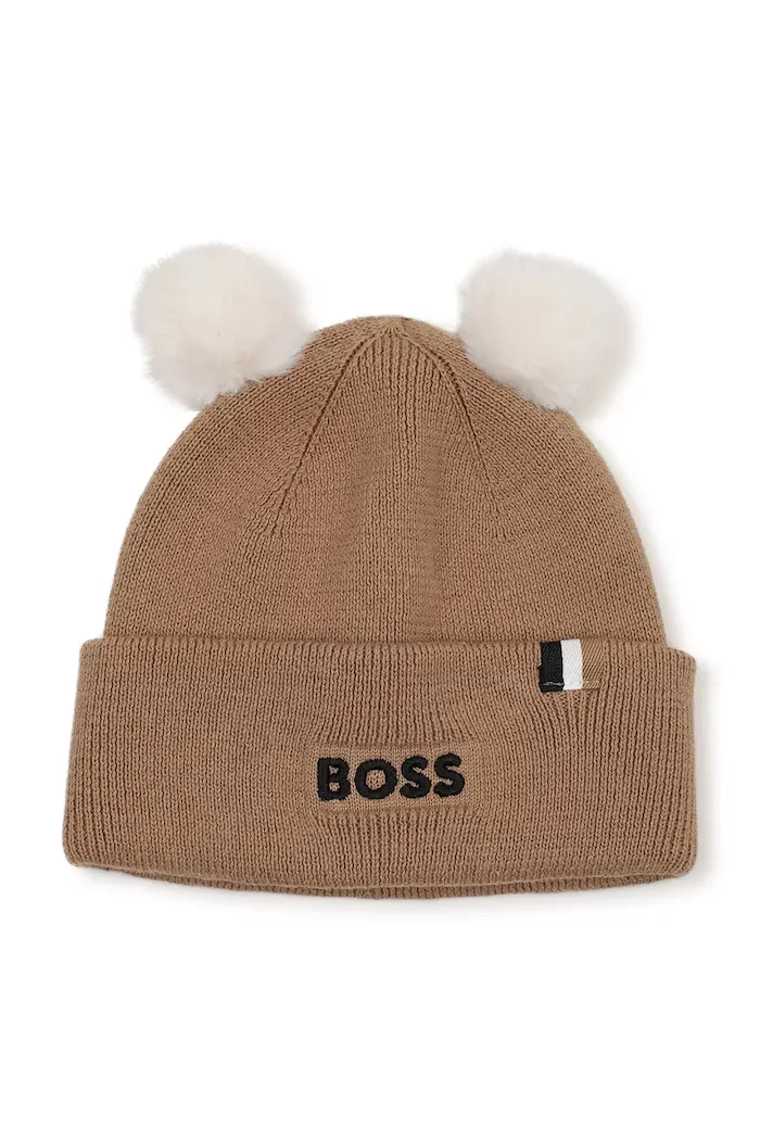 BOSS шапка с помпон за деца кафява J53567