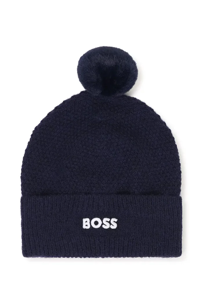 BOSS шапка с помпон за деца тъмносиня J53576
