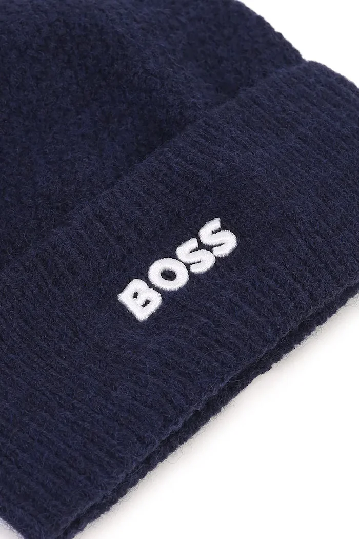 BOSS шапка с помпон за деца тъмносиня J53576