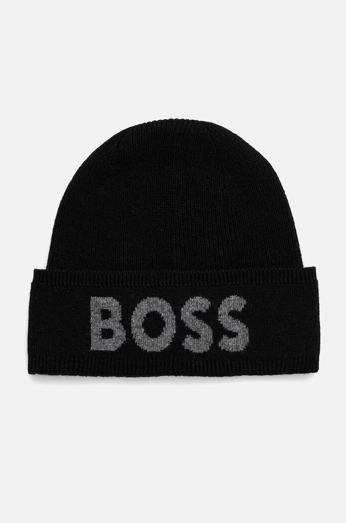 BOSS Шапка с вълна в черно с фина плетка 50524348