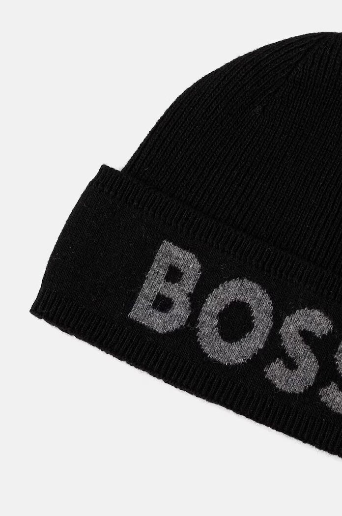 BOSS Шапка с вълна в черно с фина плетка 50524348
