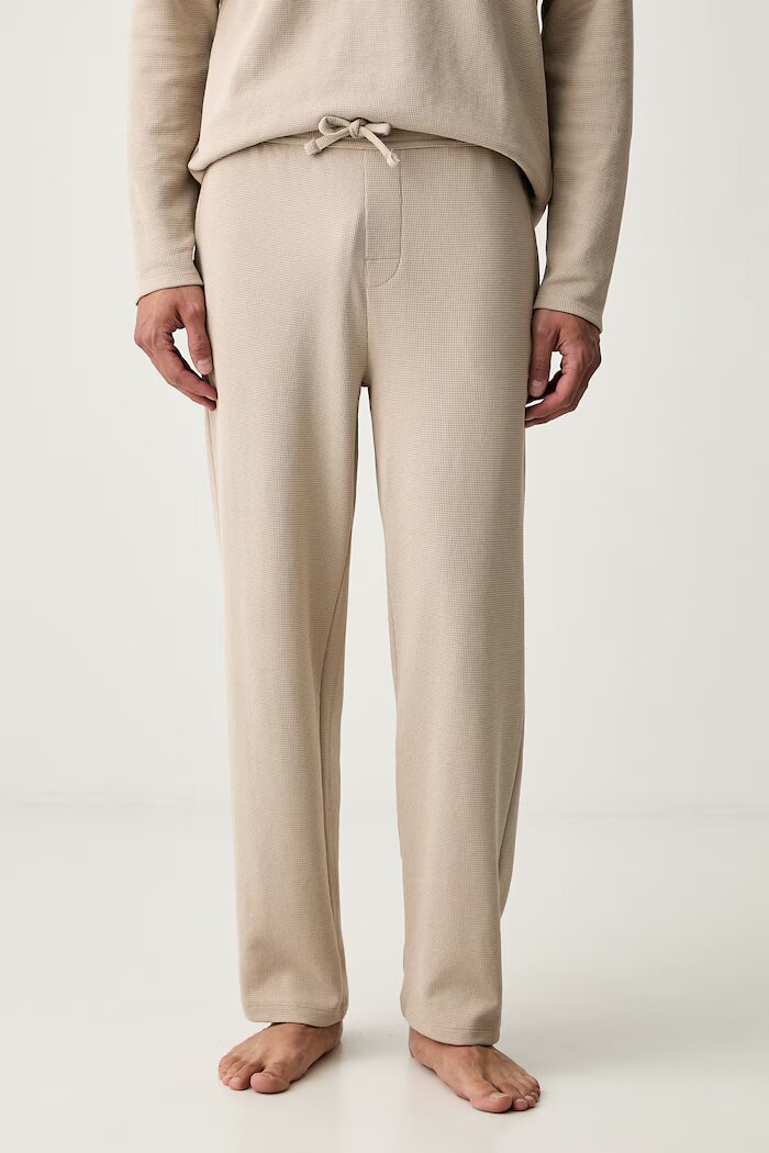 BOSS спортен панталон мъжки с памук Waffle Pants бежов със стандартна талия 50535877