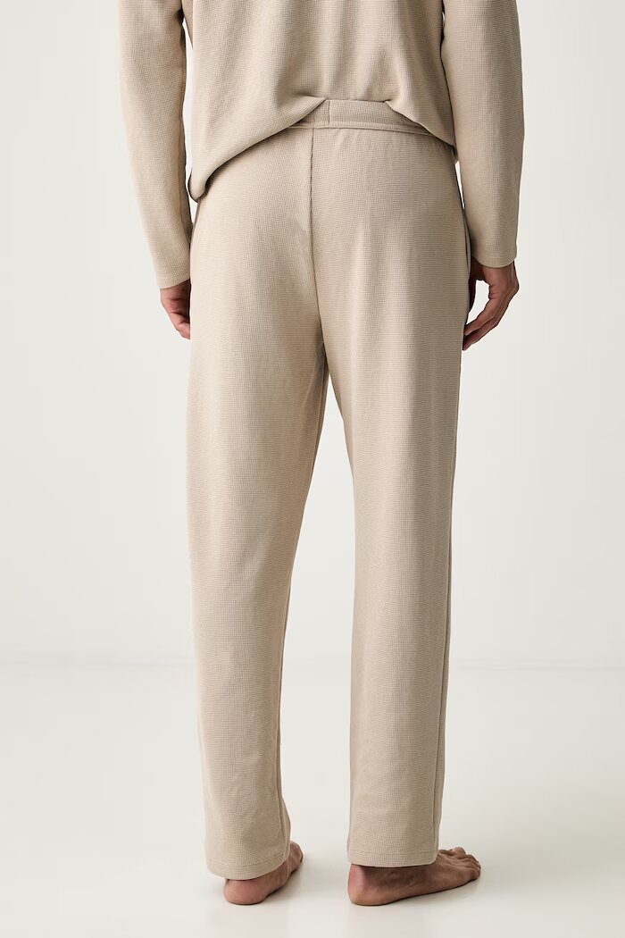 BOSS спортен панталон мъжки с памук Waffle Pants бежов със стандартна талия 50535877