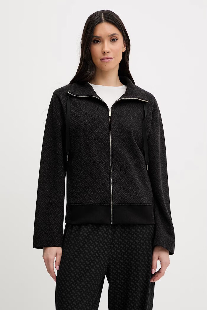 BOSS Суичър Monogram J. Jacket в черно с качулка с десен 50557296