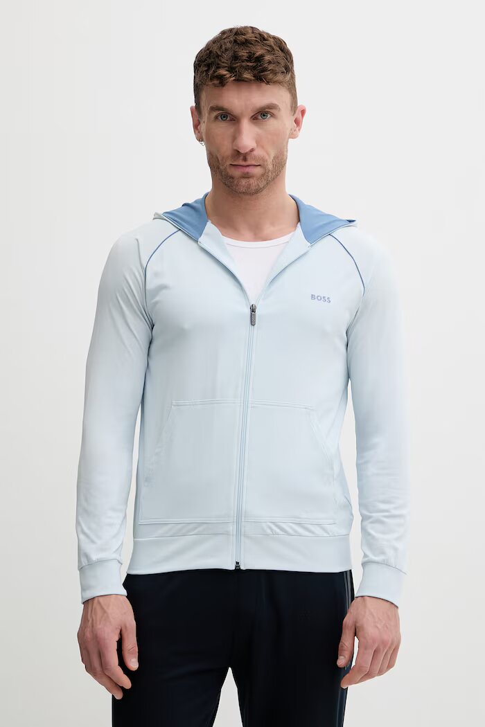 BOSS суичър с цип и качулка мъжки от памук с еластан Mix&Match Jacket H син 50515313