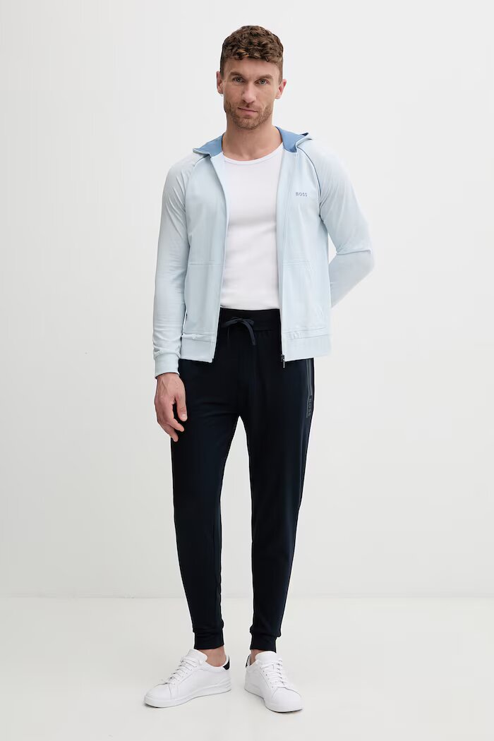 BOSS суичър с цип и качулка мъжки от памук с еластан Mix&Match Jacket H син 50515313