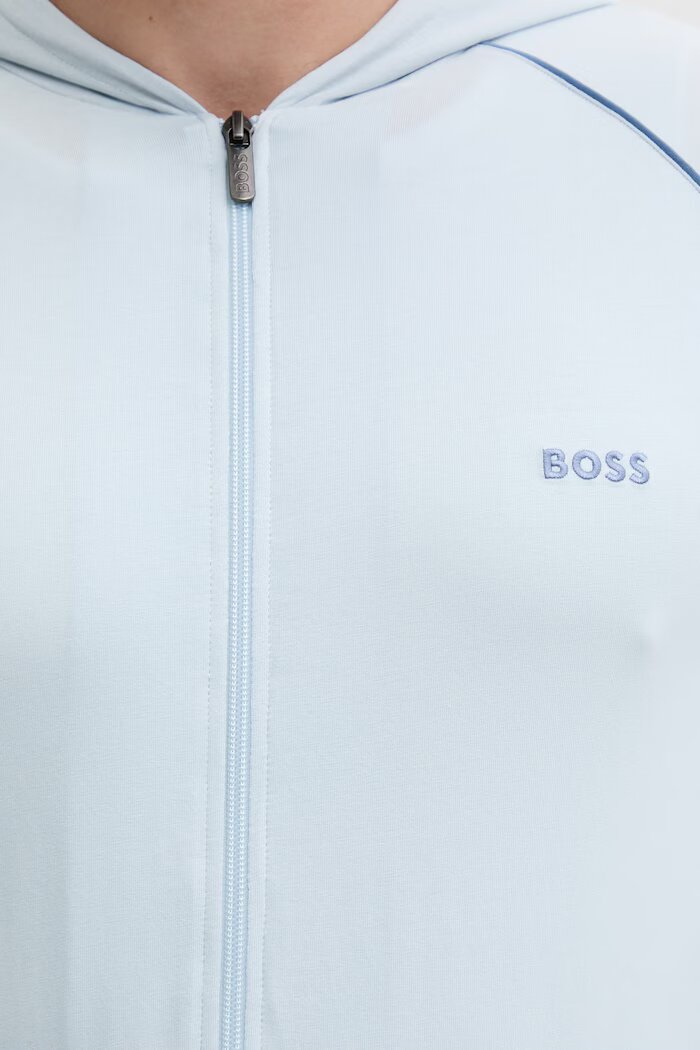 BOSS суичър с цип и качулка мъжки от памук с еластан Mix&Match Jacket H син 50515313