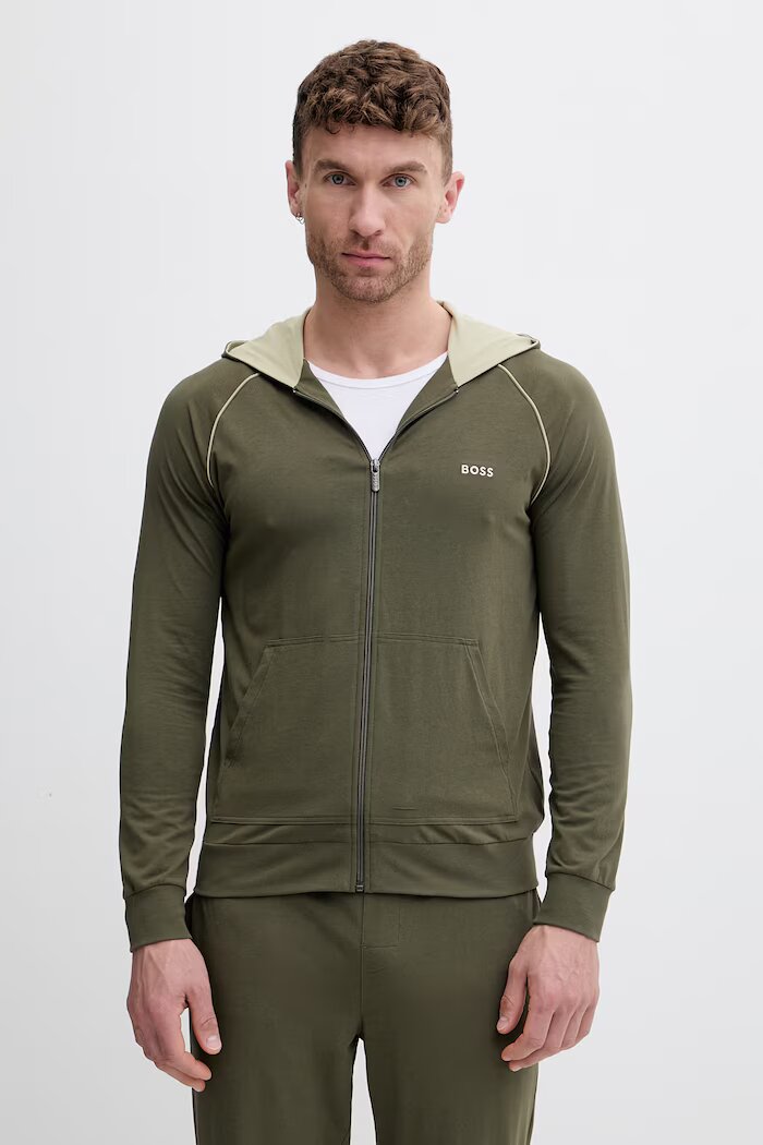 BOSS суичър с цип и качулка мъжки от памук с еластан Mix&Match Jacket H зелен 50515313