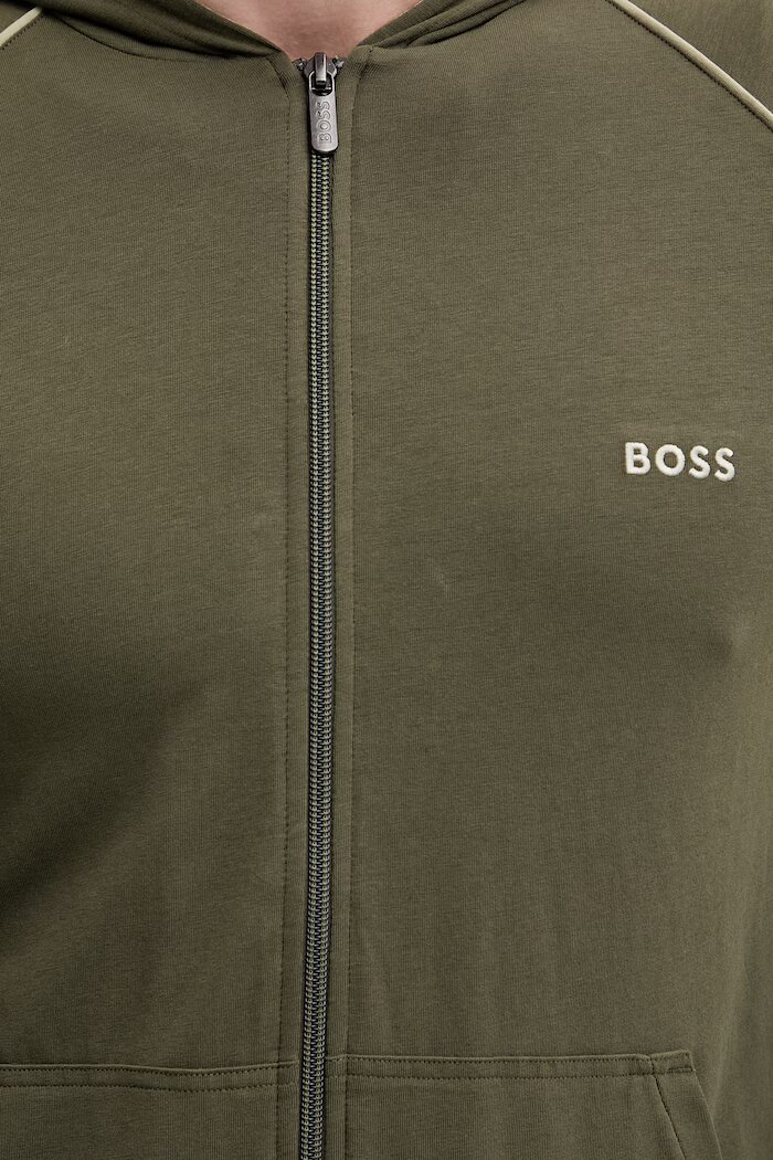 BOSS суичър с цип и качулка мъжки от памук с еластан Mix&Match Jacket H зелен 50515313
