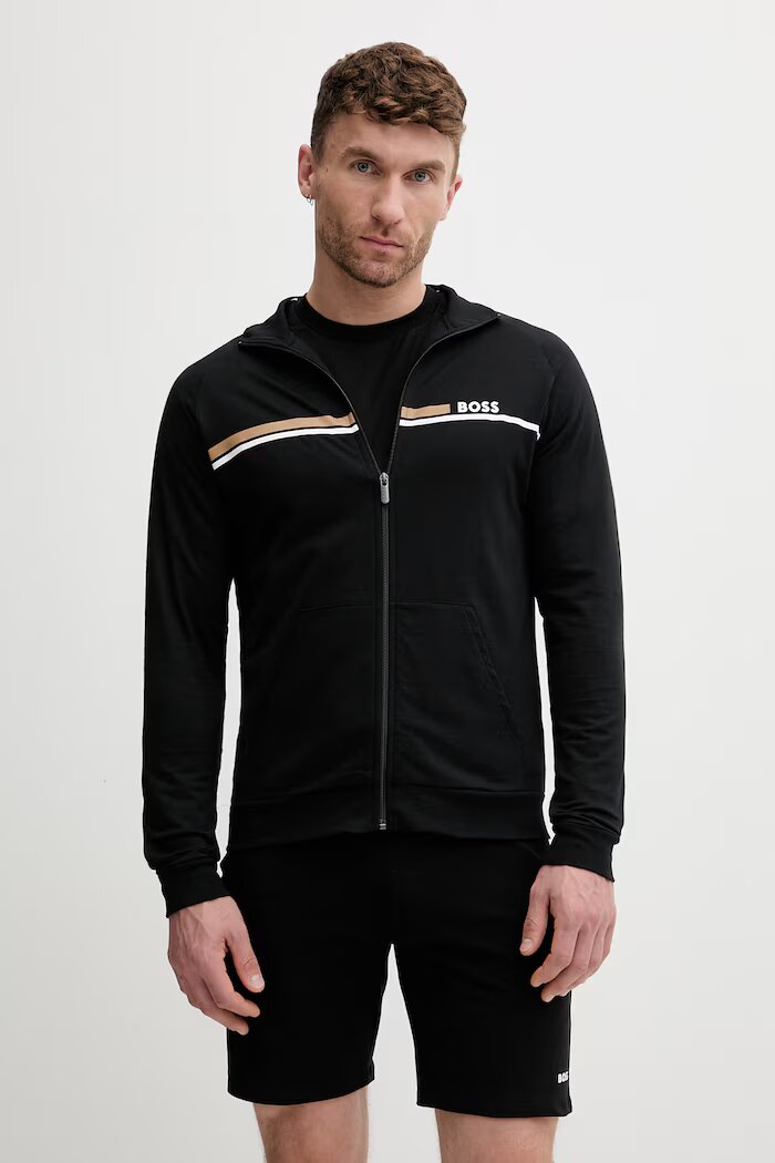 BOSS суичър с цип мъжки от памук Authentic Jacket Z черен 50554779