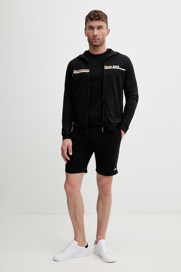 BOSS суичър с цип мъжки от памук Authentic Jacket Z черен 50554779